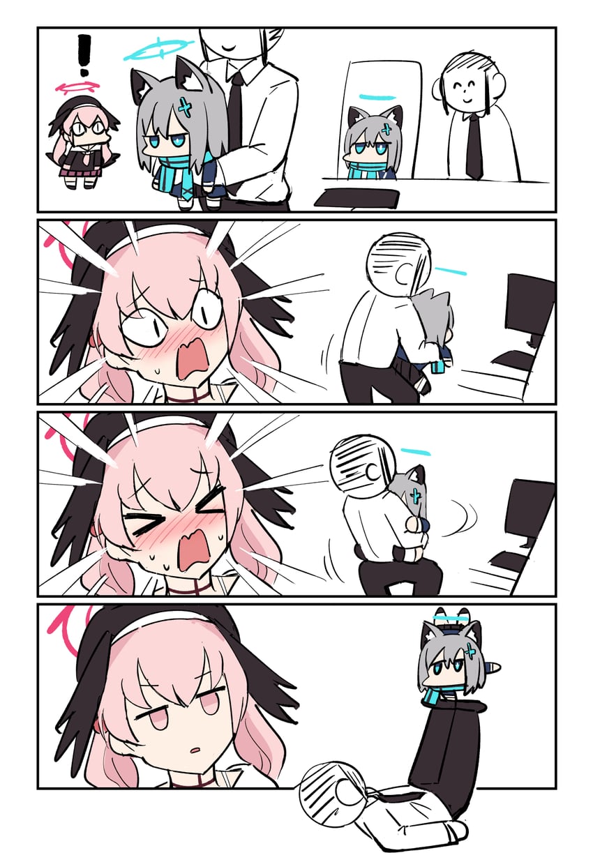 sensei, doodle sensei, shiroko, and koharu (blue archive) drawn by tenten_(chan4545)