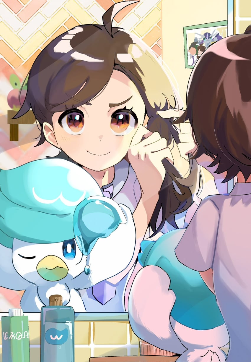 juliana, nemona, quaxly, applin, and miraidon (pokemon and 1 more) drawn by piyo_(toripoke710)