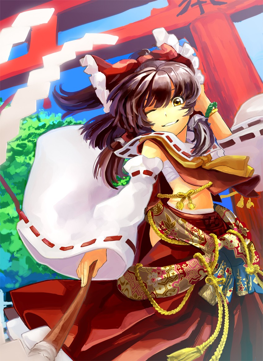 hakurei reimu (touhou) drawn by tora_jun