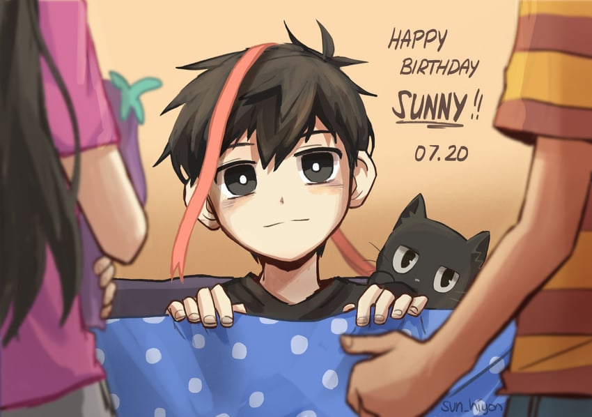 sunny, aubrey, kel, mewo, and mr. plantegg (omori) drawn by hiyon_(sun_hiyon)