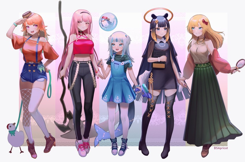 gawr gura, mori calliope, ninomae ina'nis, takanashi kiara, watson amelia, and 2 more (hololive and 1 more) drawn by bsapricot