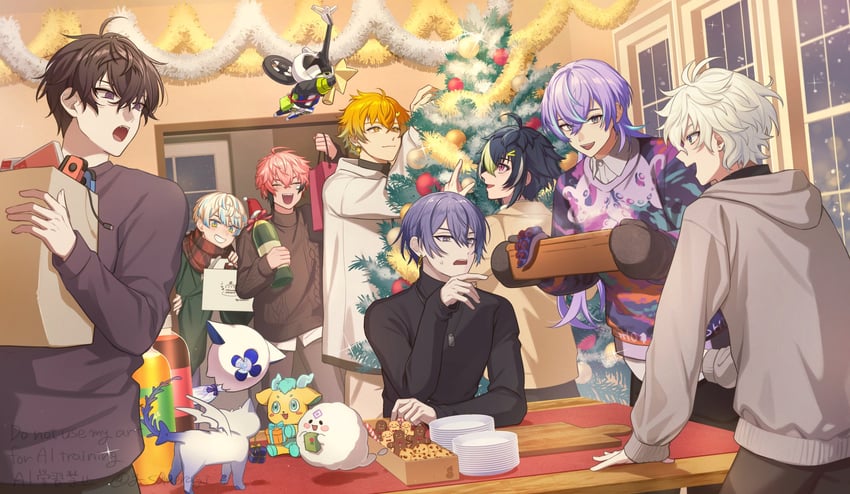 hoshirube sho, usami rito, saiki ittetsu, hibachi mana, koyanagi rou, and 6 more (nijisanji) drawn by merasugi