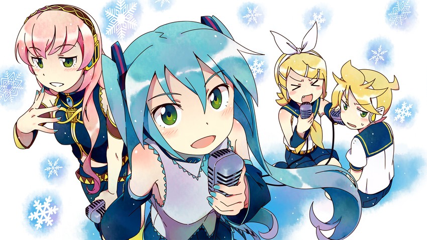 hatsune miku, kagamine rin, kagamine len, and megurine luka (vocaloid) drawn by arieko