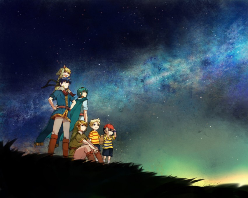 link, ike, marth, toon link, ness, and 1 more (fire emblem and 7 more) drawn by nikayu