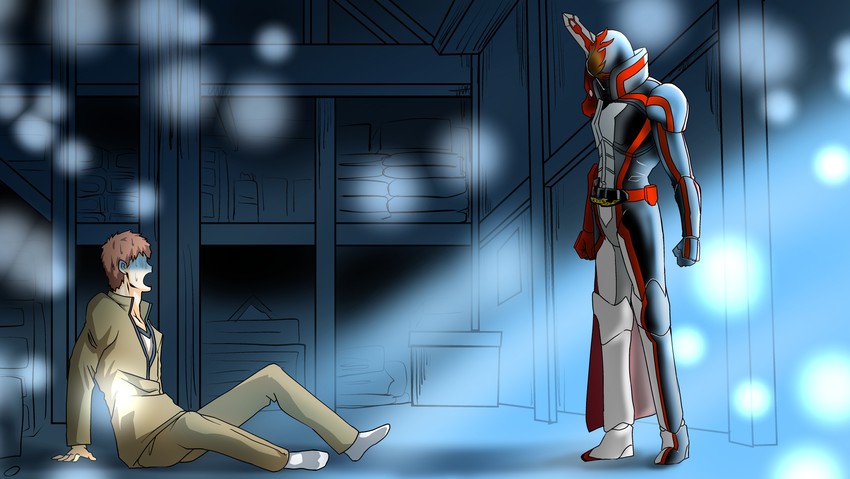 emiya shirou and kamen rider saber (fate and 3 more) drawn by jo-star-1123