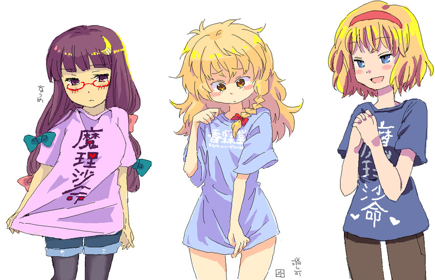 kirisame marisa, alice margatroid, and patchouli knowledge (touhou) drawn by hachi_(8bit_canvas), natsume_(menthol), and roku_(warrock)