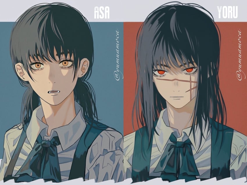 yoru and mitaka asa (chainsaw man) drawn by yumu_(8181018)