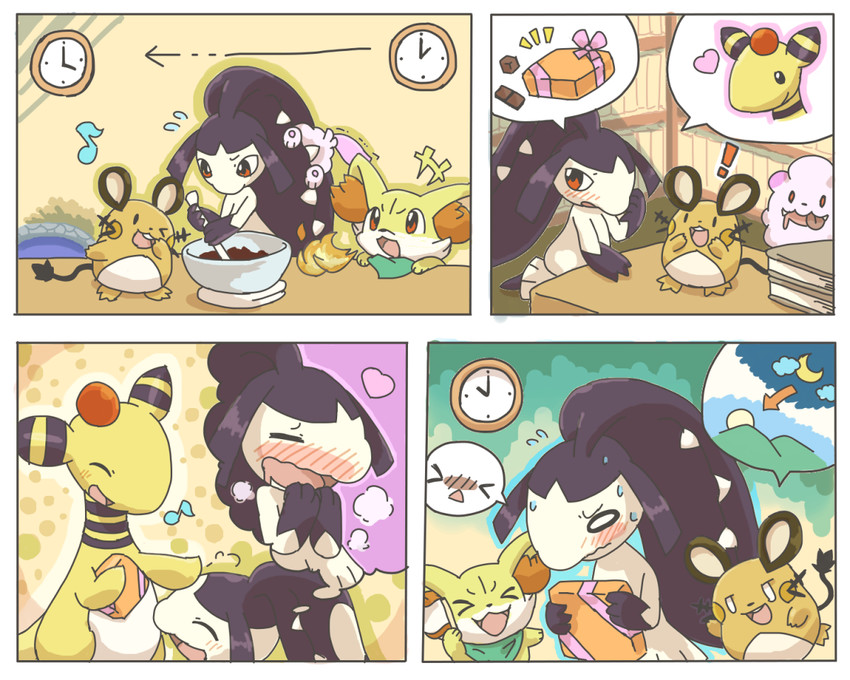 mawile, fennekin, dedenne, ampharos, and swirlix (pokemon and 2 more) drawn by nanahoshi_(wadorigi)