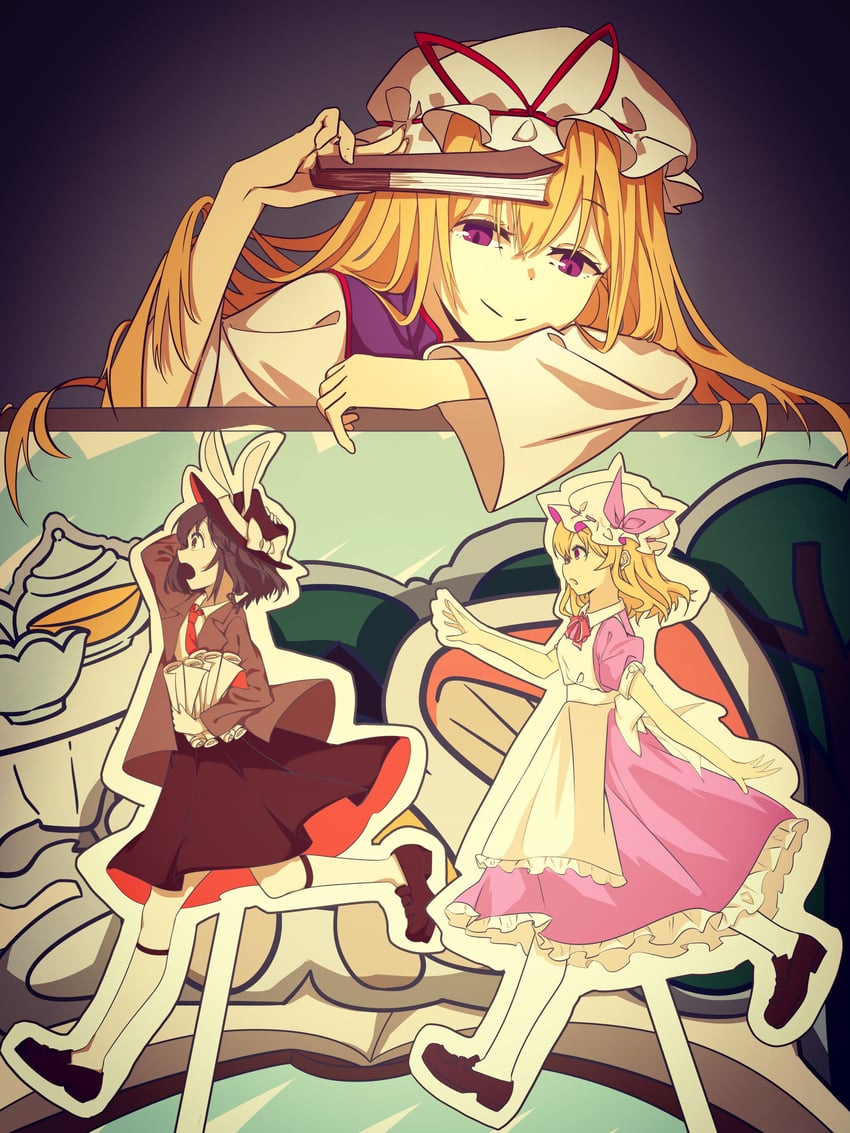 yakumo yukari, usami renko, maribel hearn, alice, and white rabbit (touhou and 1 more) drawn by pengyouta