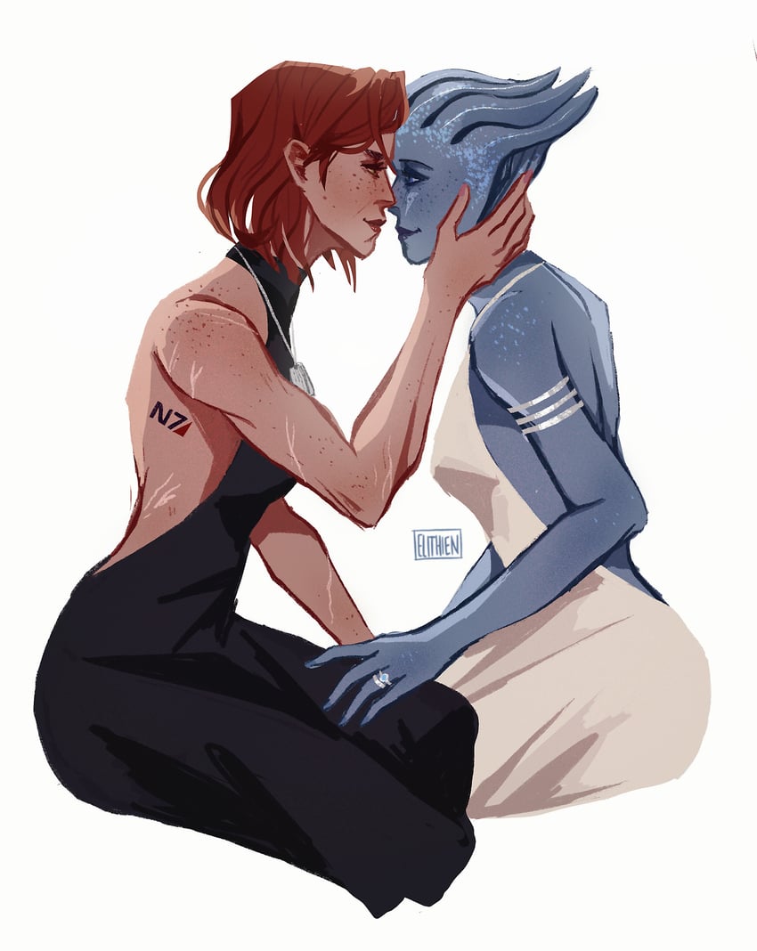 commander shepard and liara t'soni (mass effect and 1 more) drawn by elithien