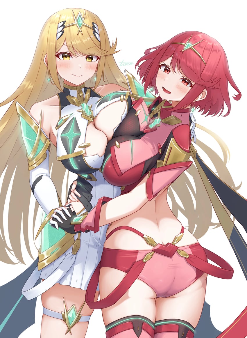 pyra and mythra (xenoblade chronicles and 2 more) drawn by taro_(peach_taro51)