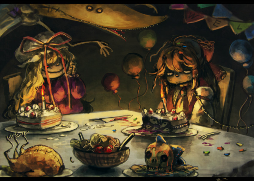 hakurei reimu, yakumo yukari, yakumo ran, reiuji utsuho, and sekibanki (touhou) drawn by koto_inari