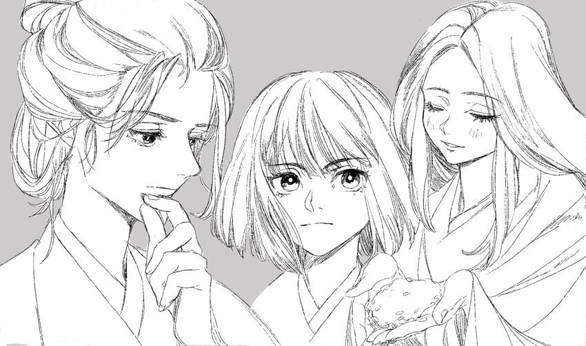 kuro the divine heir, emma the gentle blade, and divine child of rejuvenation (sekiro: shadows die twice) drawn by piyomotsu