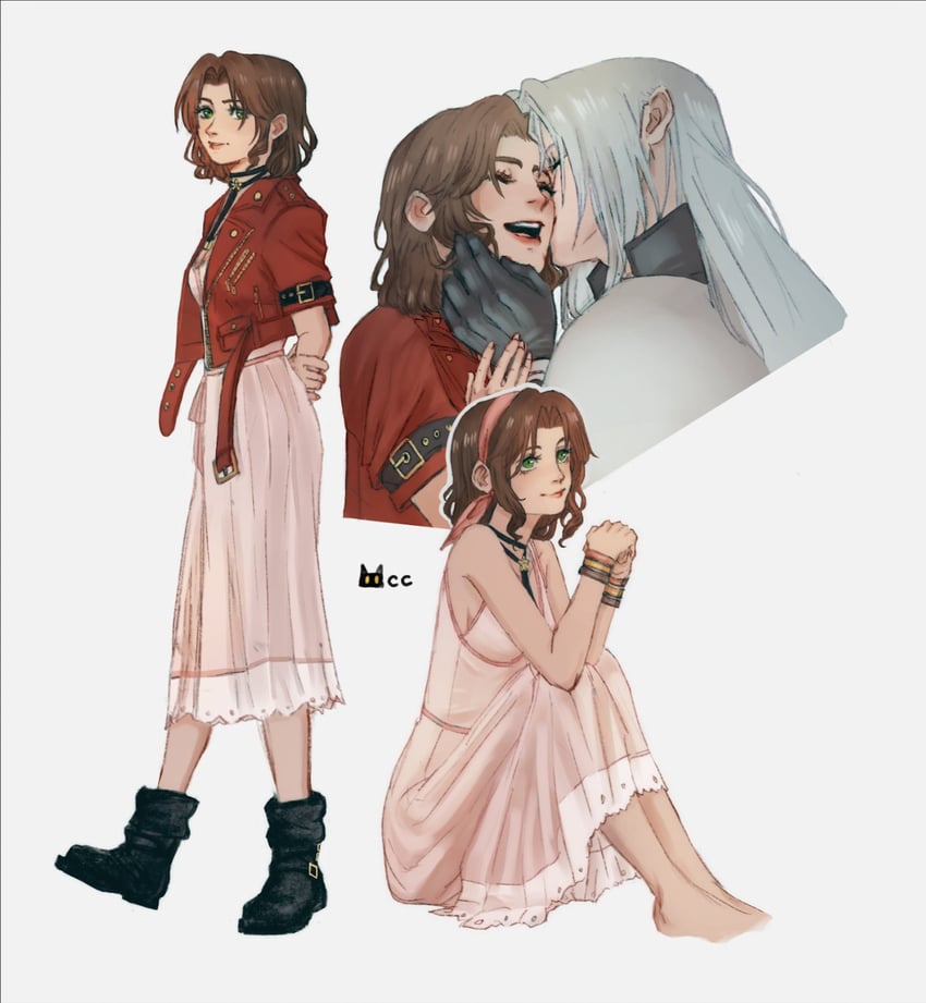 aerith gainsborough and sephiroth (final fantasy and 2 more) drawn by eggstoastnbacon