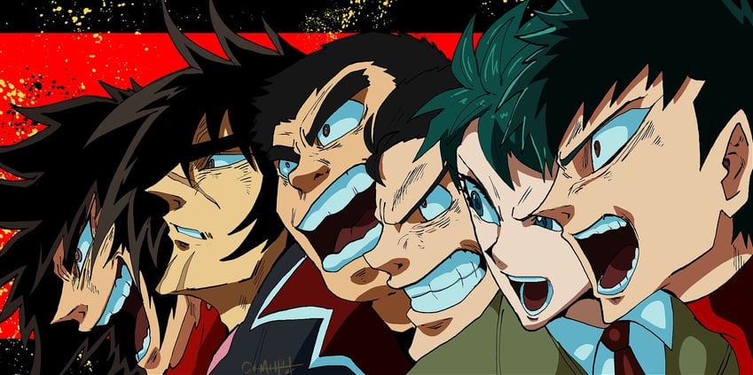 nagare ryoma, jin hayato, gou saotome, kuruma benkei, musashi tomoe, and 1 more (getter robo and 1 more) drawn by forte99919