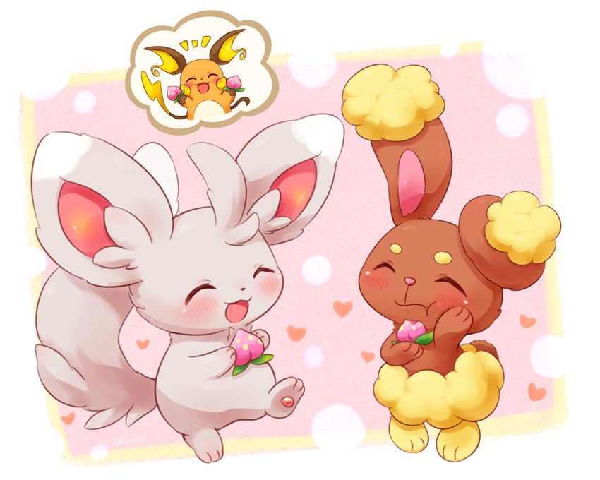 raichu, buneary, and minccino (pokemon) drawn by shii_(no-va_could)