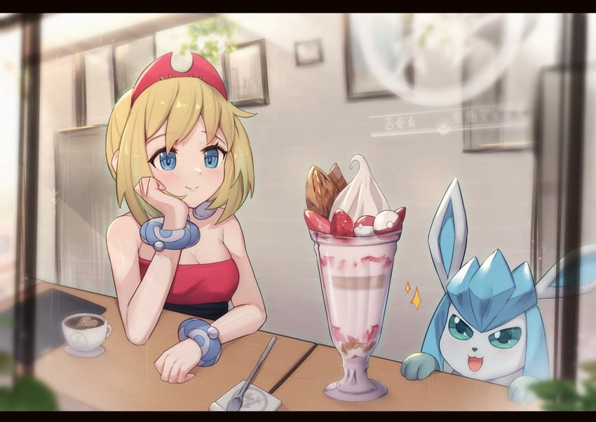 glaceon and irida (pokemon and 1 more) drawn by uneg