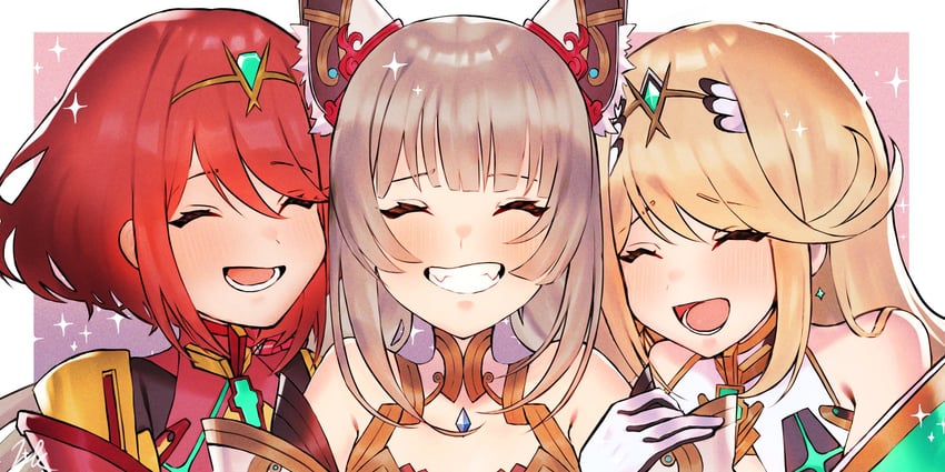 pyra, mythra, and nia (xenoblade chronicles and 1 more) drawn by kyosuke1413koba