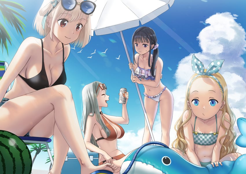 nishikigi chisato, inoue takina, kurumi, and nakahara mizuki (lycoris recoil) drawn by kakukau