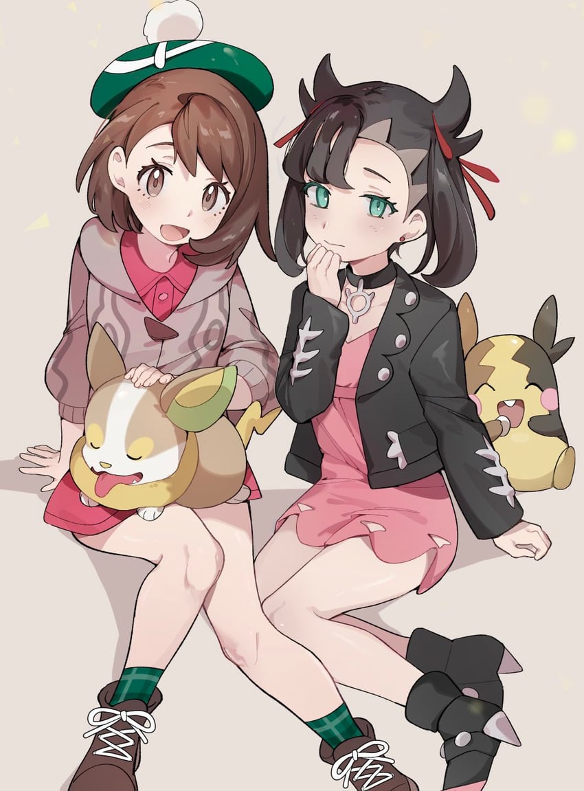 marnie, gloria, morpeko, and yamper (pokemon and 1 more) drawn by milky_tea