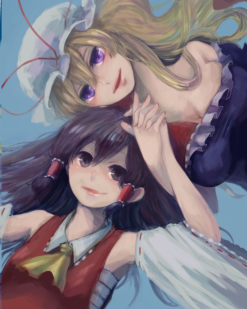 hakurei reimu and yakumo yukari (touhou) drawn by meiji_(charisma_serve)