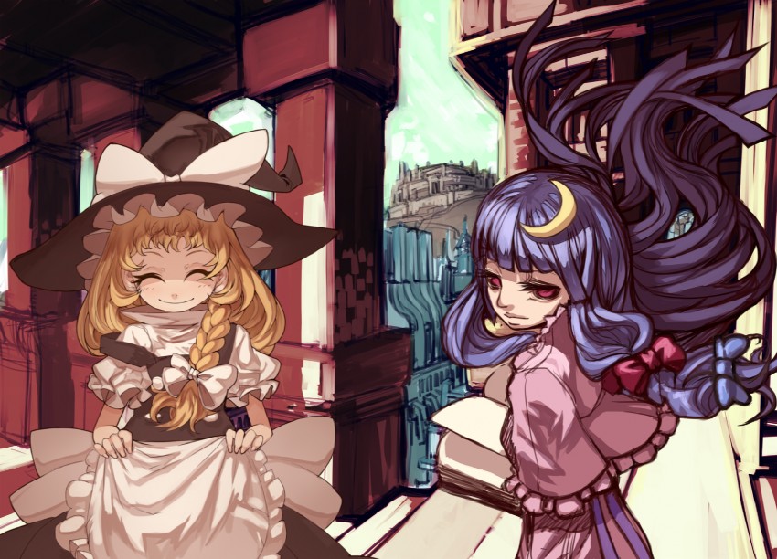 kirisame marisa and patchouli knowledge (touhou) drawn by kansou_samehada