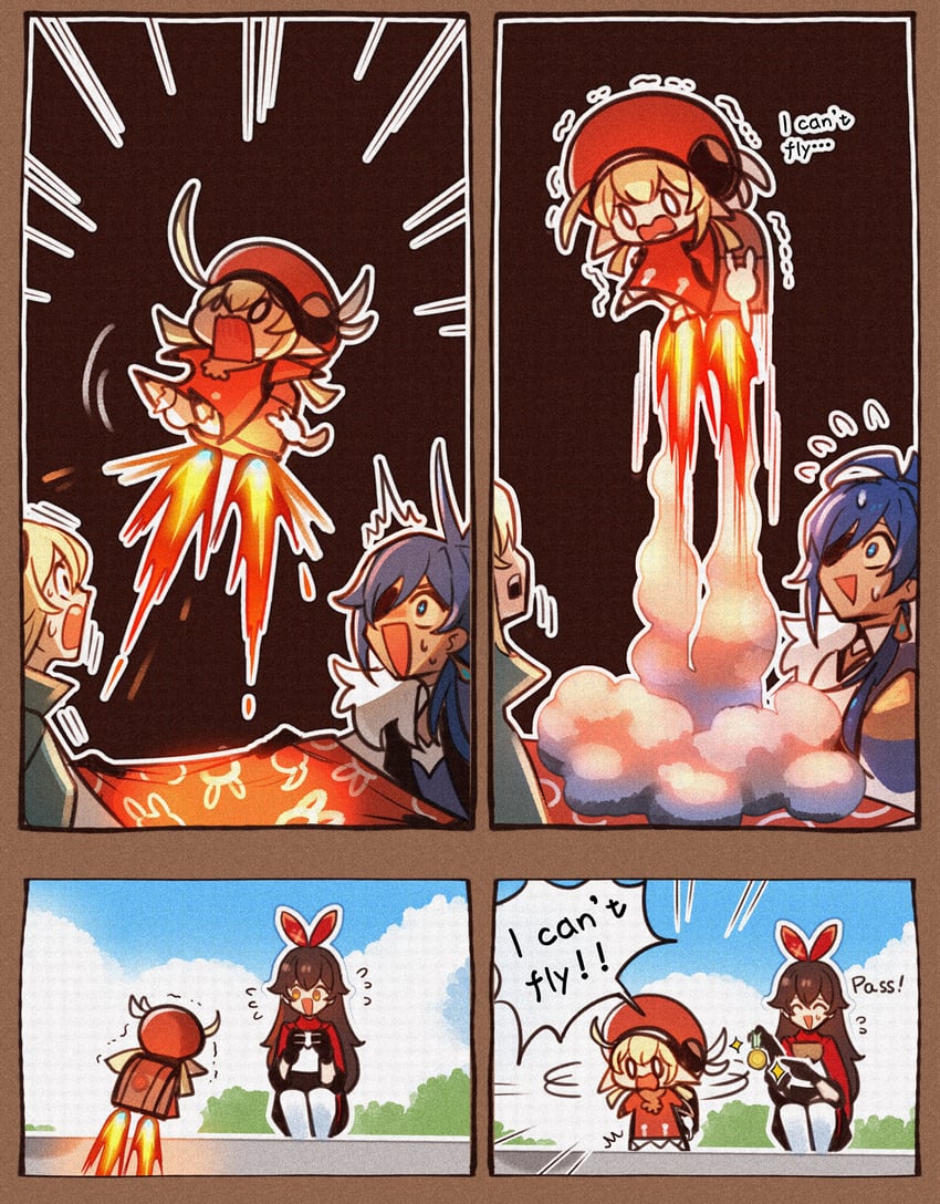 klee, jean, amber, and kaeya (genshin impact) drawn by enpitsu01