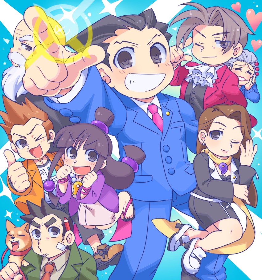 phoenix wright, miles edgeworth, maya fey, dick gumshoe, mia fey, and 4 more (ace attorney) drawn by satokichi