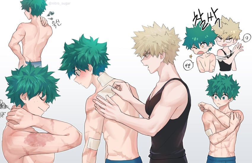 midoriya izuku and bakugou katsuki (boku no hero academia) drawn by seoltang_(nitro_sugar)