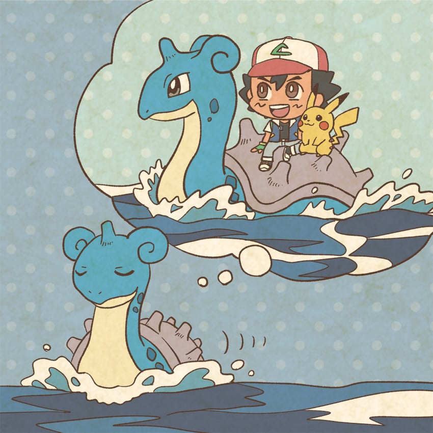 pikachu and lapras (pokemon and 1 more) drawn by mojacookie