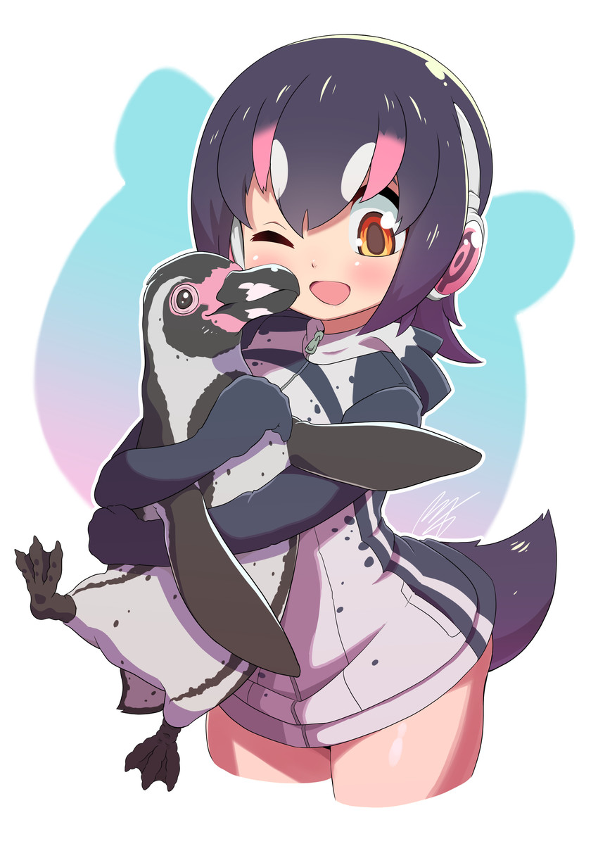 humboldt penguin and grape-kun (kemono friends) drawn by rogeris