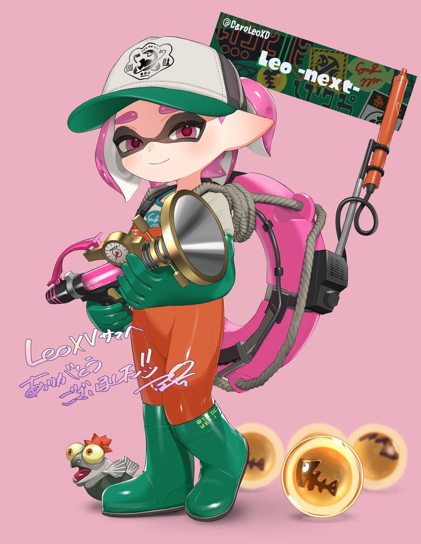 inkling player character, inkling girl, and smallfry (splatoon and 1 more) drawn by puchiman