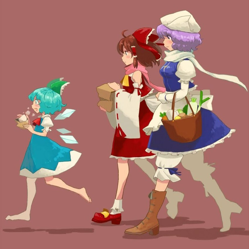 hakurei reimu, cirno, and letty whiterock (touhou) drawn by matsutani