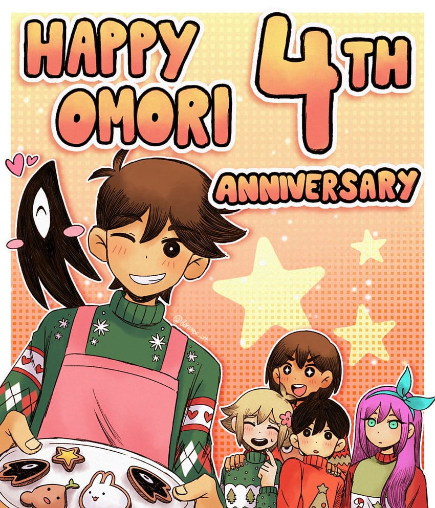 sunny, basil, aubrey, kel, hero, and 3 more (omori) drawn by donuqx