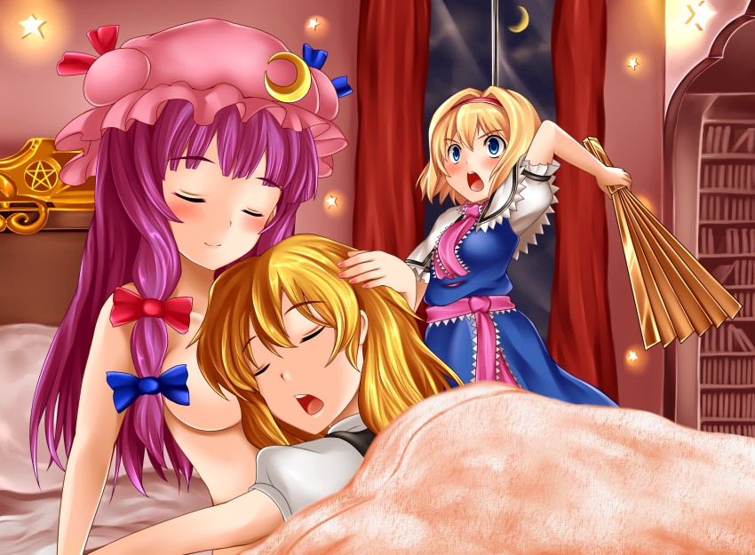 kirisame marisa, alice margatroid, and patchouli knowledge (touhou) drawn by yoshimo
