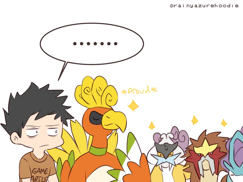 ho-oh, suicune, raikou, and entei (original and 2 more) drawn by rainyazurehoodie