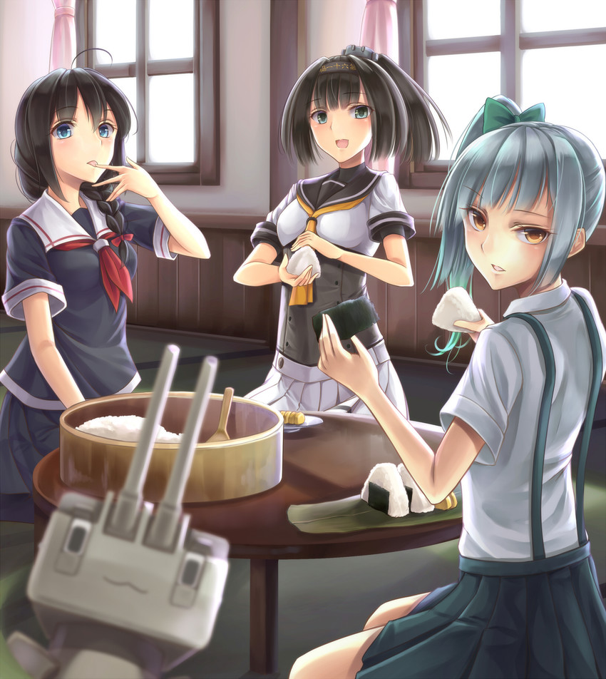 shigure, kasumi, akizuki, and chou-10cm-hou-chan (kantai collection) drawn by kirieroido_iii