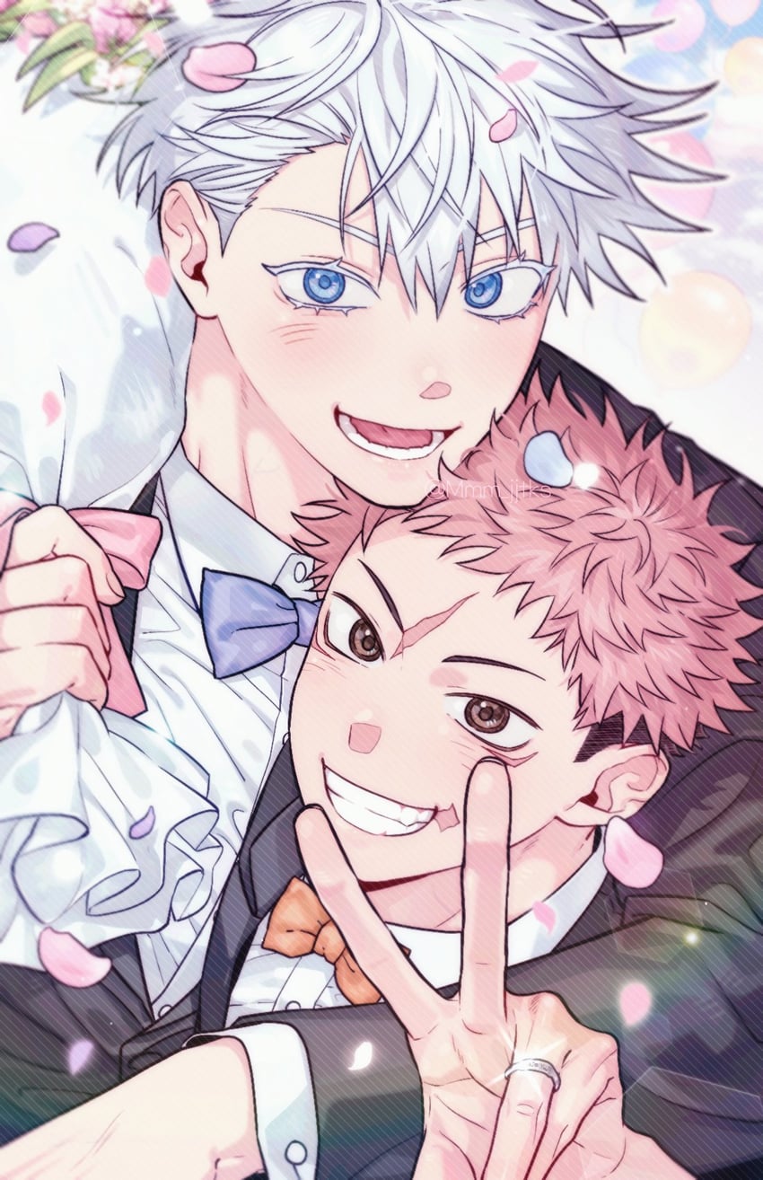 gojou satoru and itadori yuuji (jujutsu kaisen) drawn by mmm_jjtks
