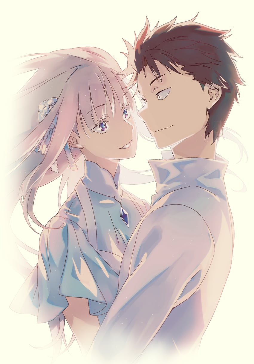 emilia and natsuki subaru (re:zero kara hajimeru isekai seikatsu) drawn by kabane_(follabi)