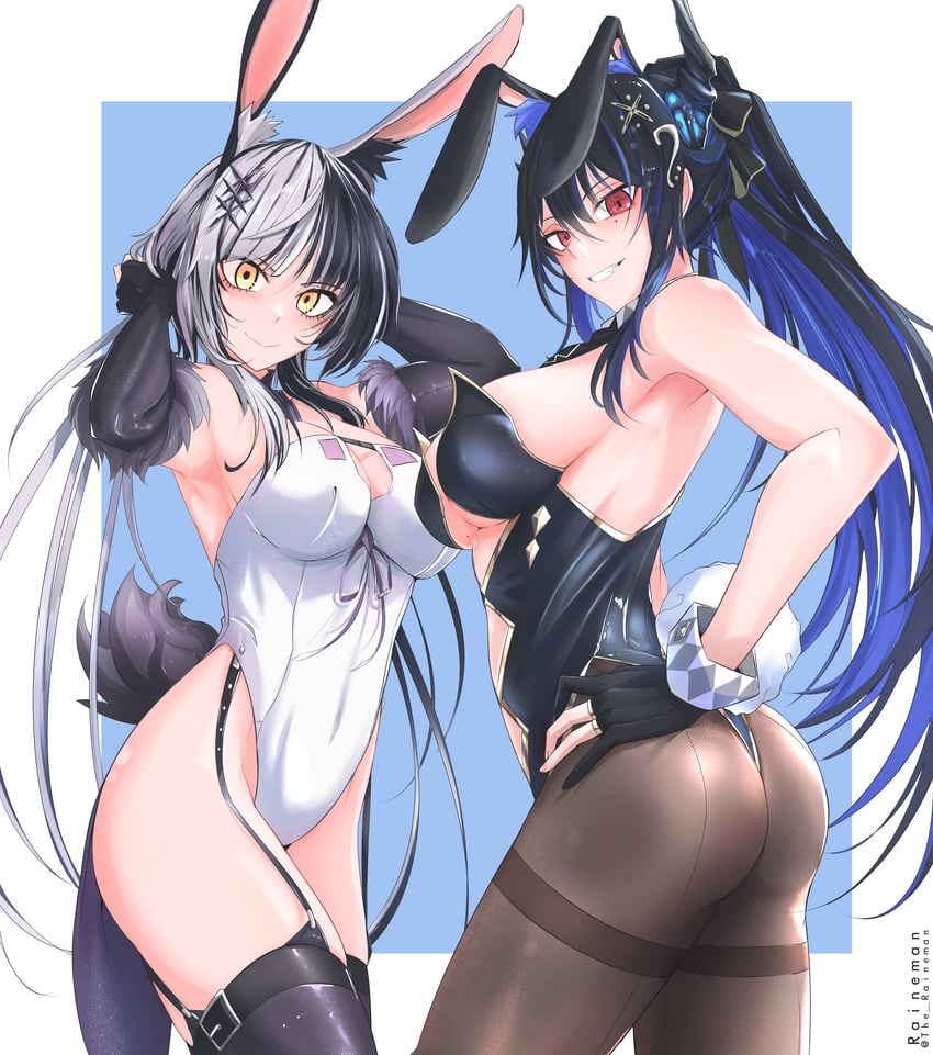 shiori novella and nerissa ravencroft (hololive and 1 more) drawn by the_raineman