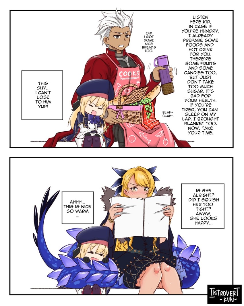 artoria pendragon, archer, artoria caster, and vritra (fate and 1 more) drawn by introvert-kun