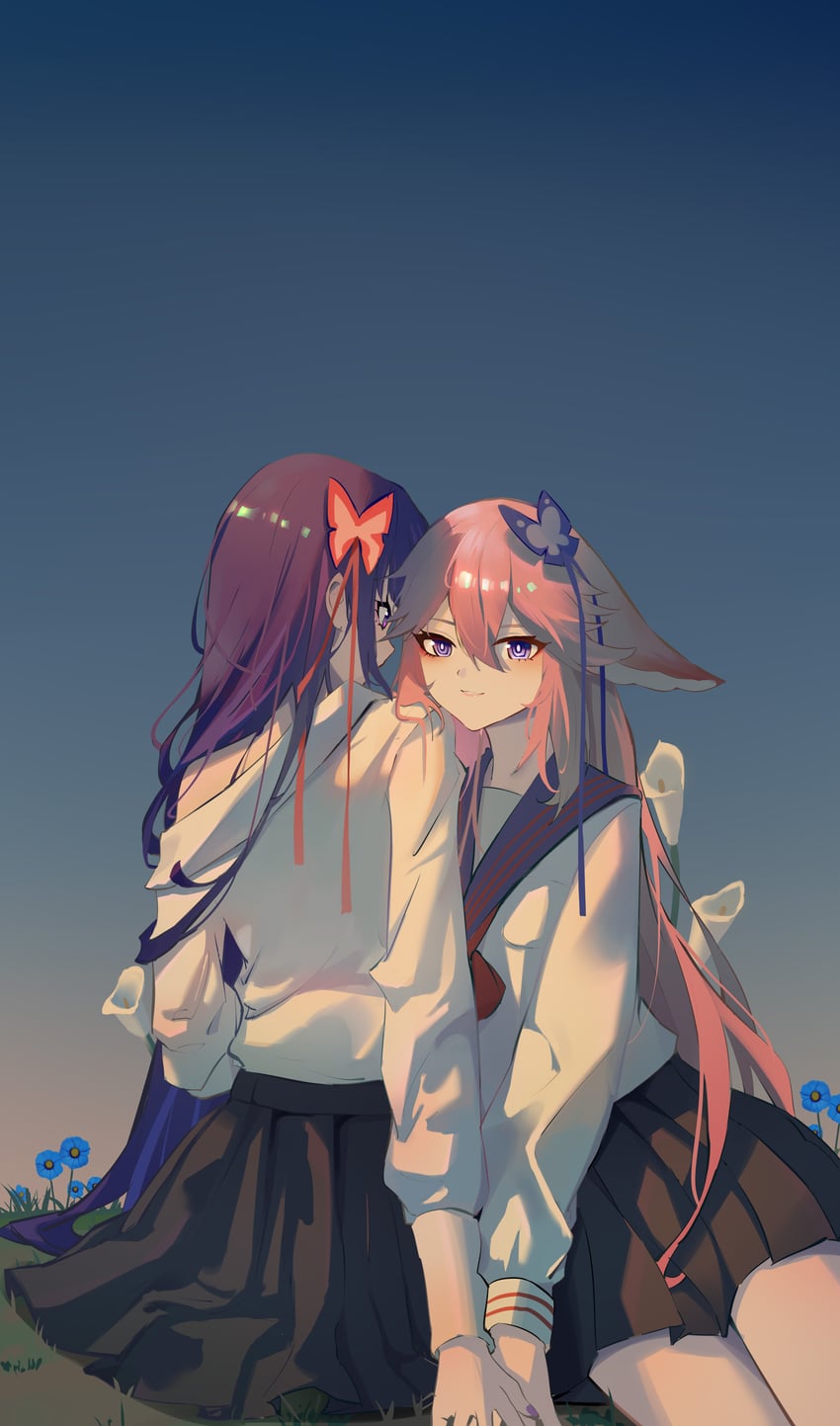 raiden shogun and yae miko (genshin impact) drawn by qixia