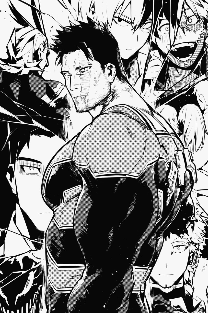 midoriya izuku, endeavor, todoroki shoto, hawks, all might, and 4 more (boku no hero academia) drawn by fukurau