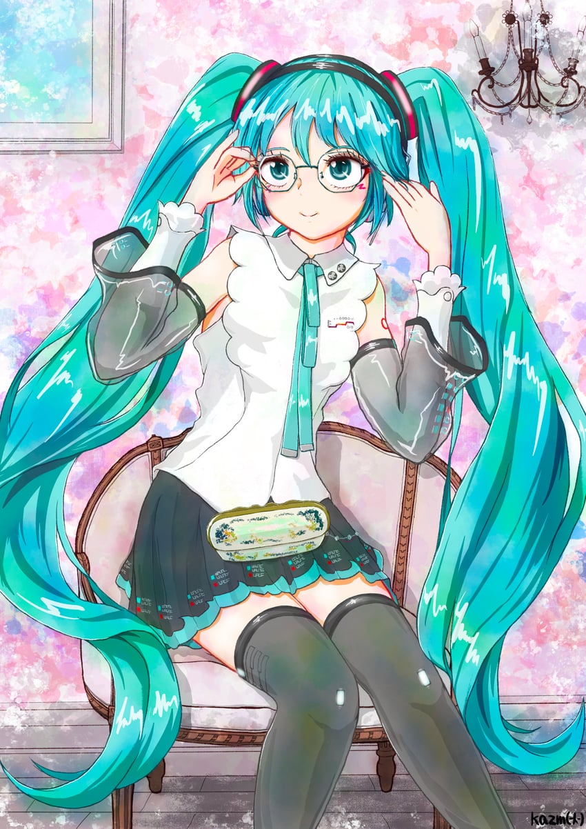 hatsune miku (vocaloid and 1 more) drawn by kazm00