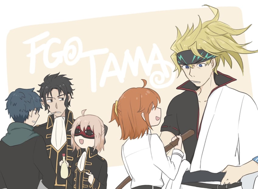 fujimaru ritsuka, okita souji, sakata gintoki, sakata kintoki, okita sougo, and 4 more (fate and 2 more) drawn by konsan_(shinonome_root3)