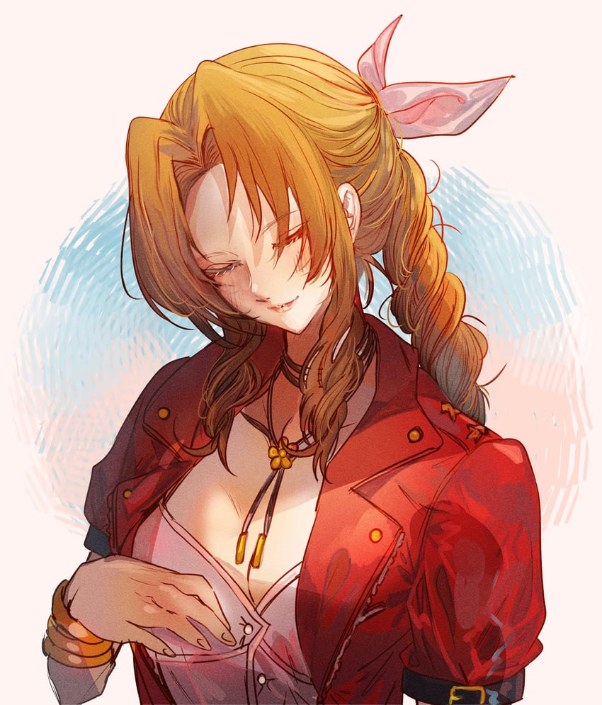 aerith gainsborough (final fantasy and 2 more) drawn by sera_(serappi)