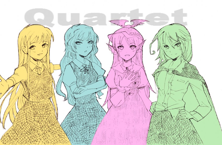 cirno, rumia, mystia lorelei, and wriggle nightbug (touhou) drawn by chamaruk