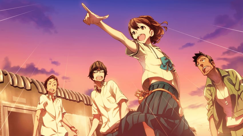senomiya akiho, yashio kaito, hidaka subaru, and nagafukada mitsuhiko (robotics;notes) drawn by fukuda_tomonori