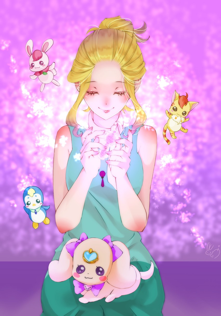 fuurin asumi, rabirin, nyatoran, latte, and pegitan (precure and 1 more) drawn by yuuki_aoi_(aoi_town)