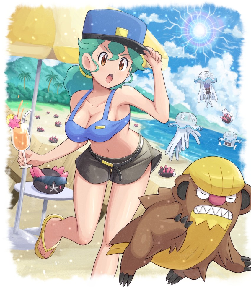 nihilego, pyukumuku, jenny, and gumshoos (pokemon and 1 more) drawn by pokemoa